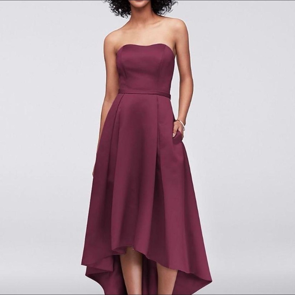 David’s Bridal, Strapless High Low Dress, Sangria, 2